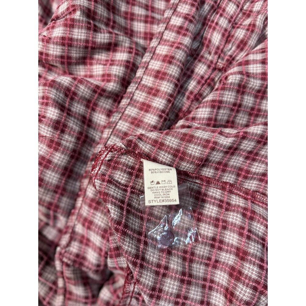 NEW Hem & Thread Womens M Plaid Shirtdress Ruffle Pink White Botton Long Sleeve - Picture 11 of 15